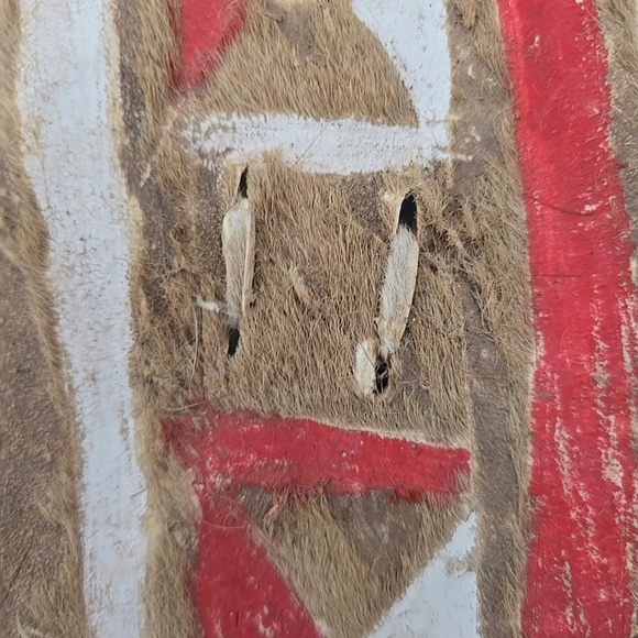 Authentic African Maasai Shield 25 Inches Long x 16 inches Wide Tan Red White - Picture 9 of 12